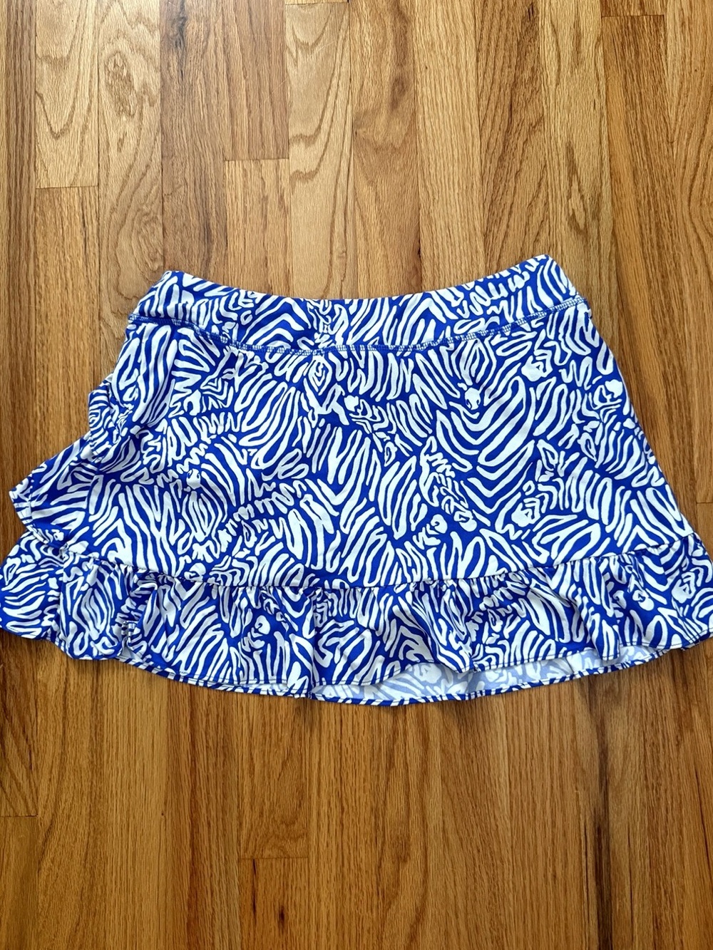 Lilly Pulitzer Blue and White Zebra Print Ruffle Skirt